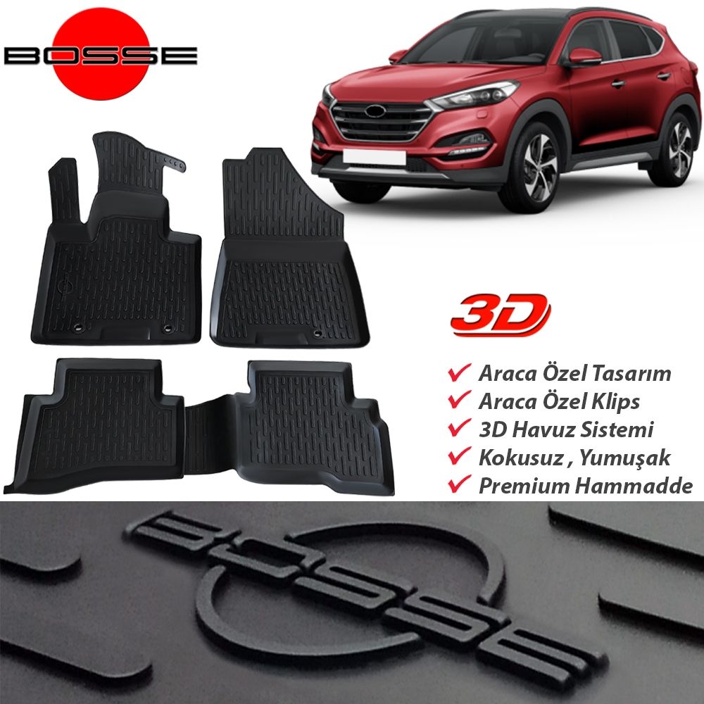 Hyundai Tucson Paspas Araca Özel 2015 2020 Arası BOSSE Paspas 3D Havuzlu Paspas