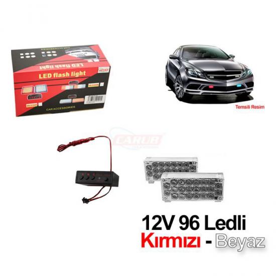 Oto Çakar Lamba Kırmızı Beyaz Panjur 12V 96 Ledli Ayarlı 2Li