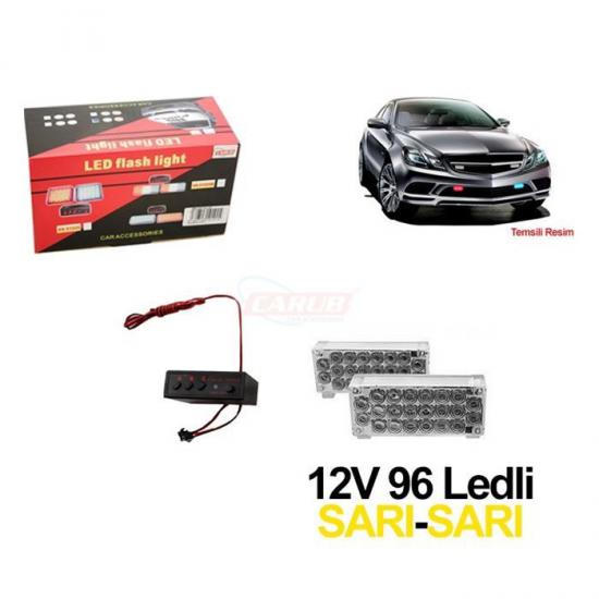 Oto Panjur Çakar Lamba Sarı Sarı 12V 96 Led Ayarlı 2Li