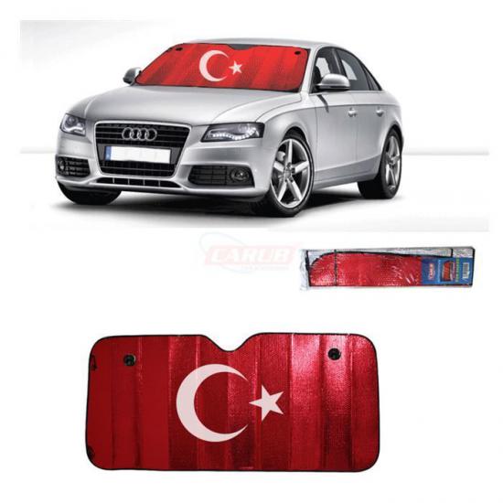 Oto Ön Cam Güneşlik Perde Türk Bayrağı Büyük Boy BOSSE 145cm 70cm