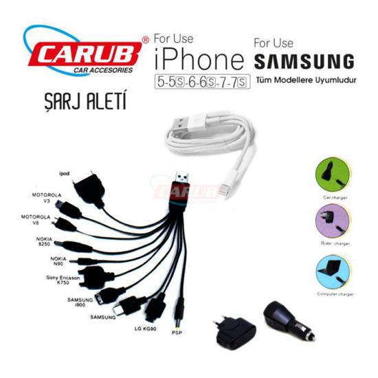 Cep Telefonu USB Çakmak Soketi ve Şarj Adaptörü 12 Volt ve 220 Volt