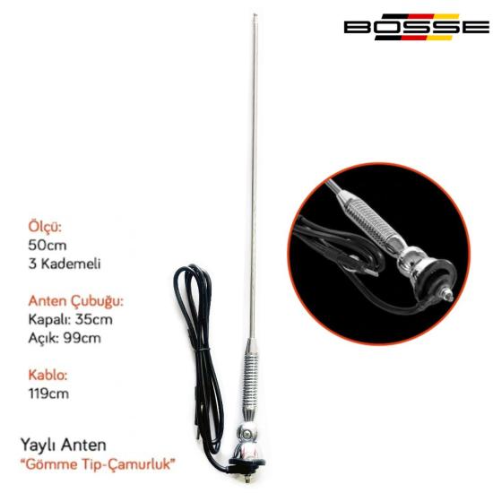 Oto Anten Çamurluk Anteni Gömme Yaylı Nikel 99 cm