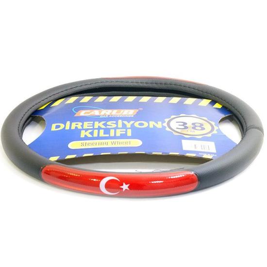 Direksiyon Kılıfı Türk Bayraklı 38cm Siyah Türk Bayraklı