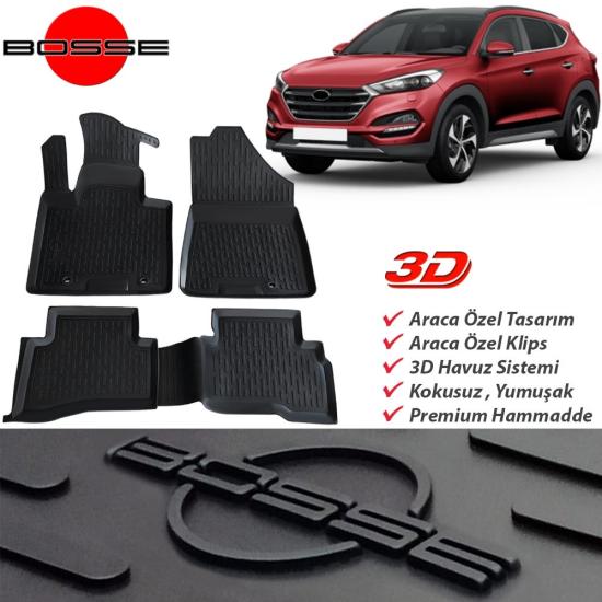 Hyundai Tucson Paspas Araca Özel 2015 2020 Arası BOSSE Paspas 3D Havuzlu Paspas