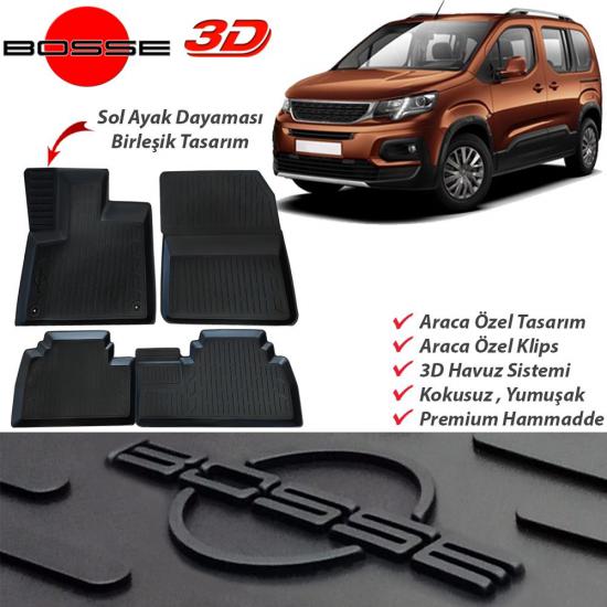 Peugeot Rifter Paspas 3D Havuzlu 2019 2023 BOSSE Paspas